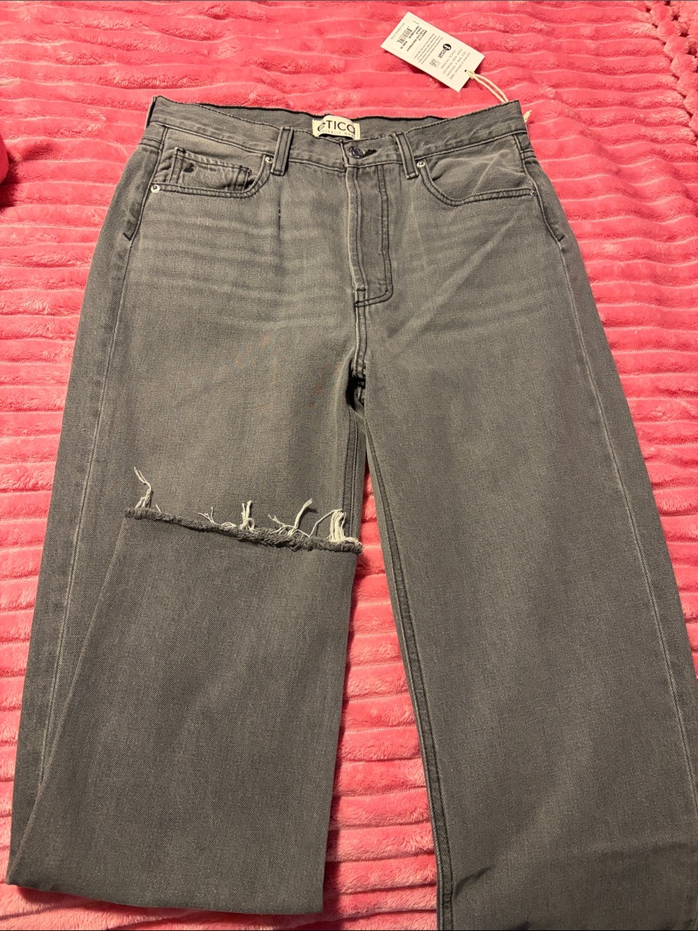 Etica Straight Leg Gray Jeans with Frayed Knee